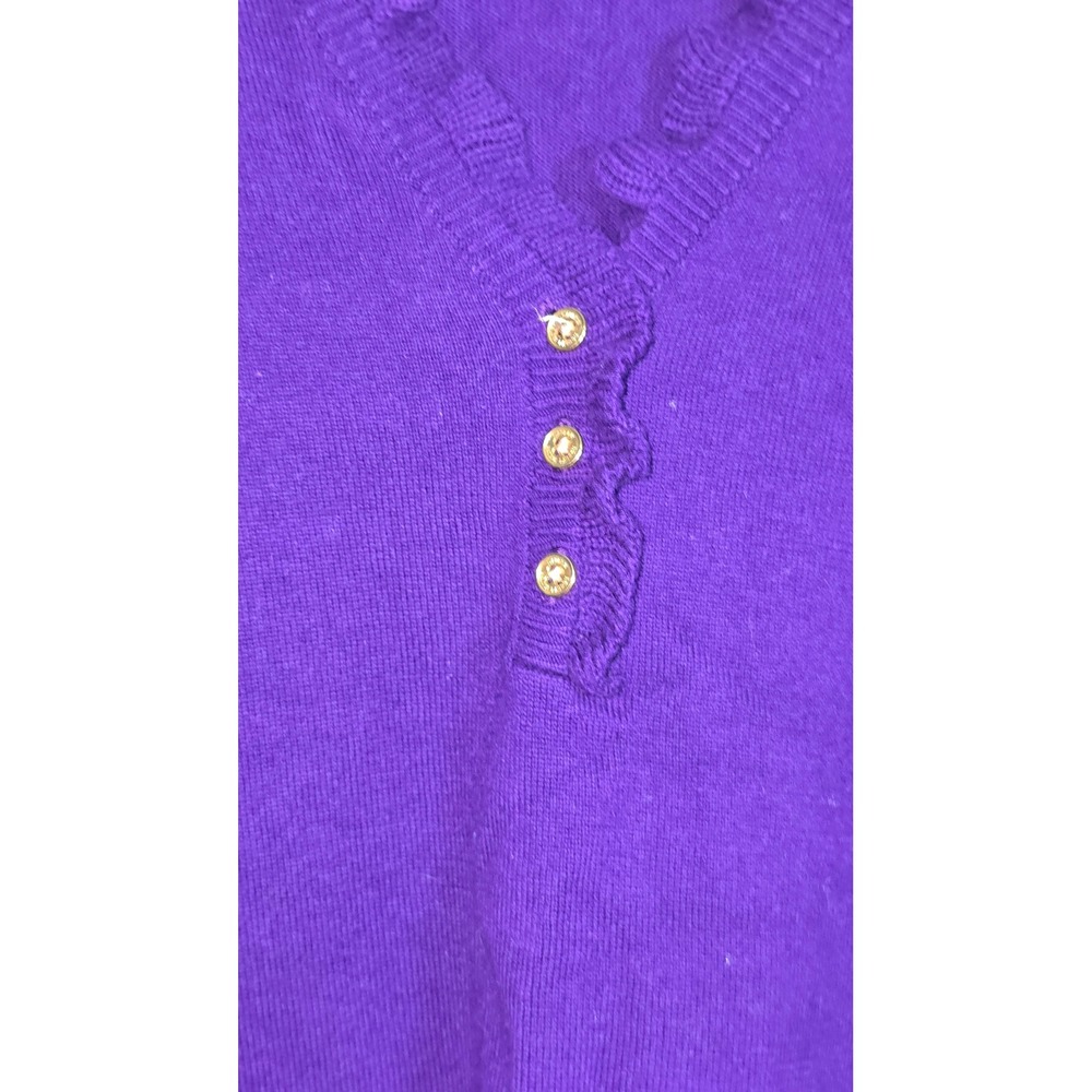 Lauren Ralph Lauren Purple Ruffle V-Neck Henley Sweater 2X Cotton Knit Top - Picture 6 of 8